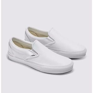 Custom True-white Leather Slip-On Vans